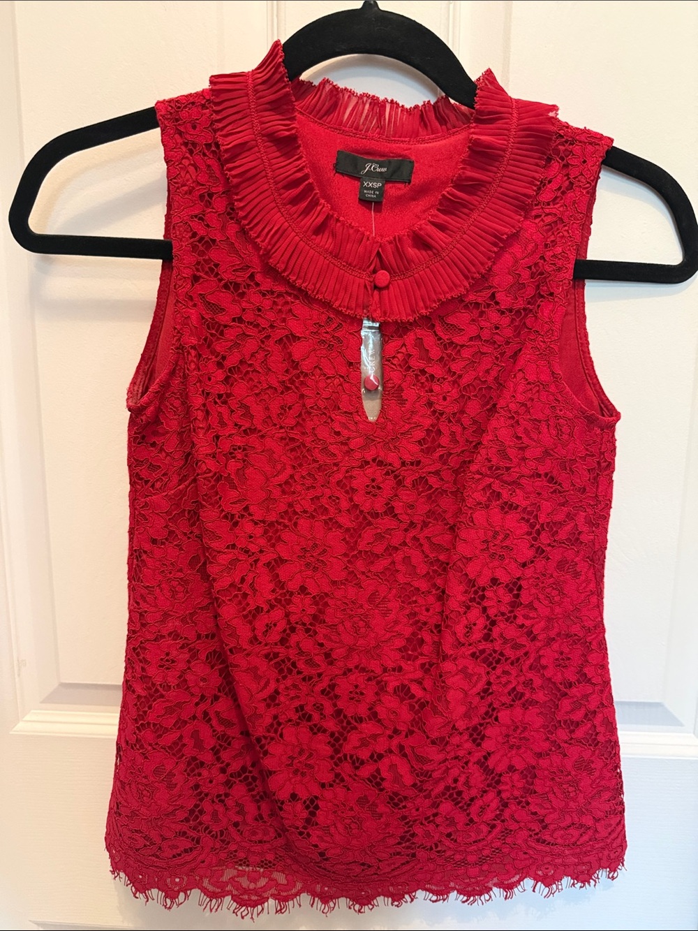 J. Crew NWT XXSP Red Lace Ruffle-Neck Sleeveless Camisole